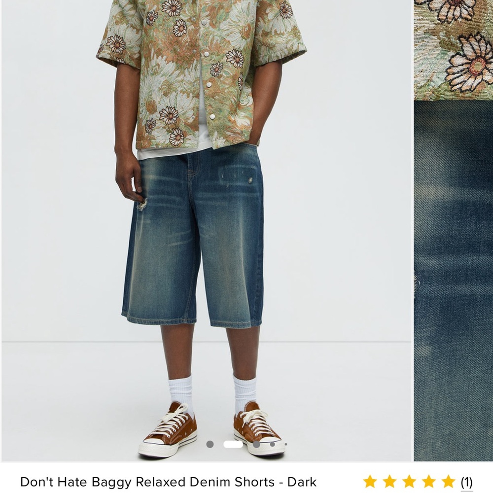 Baggy Relaxed Denim Shorts - Dark Blue